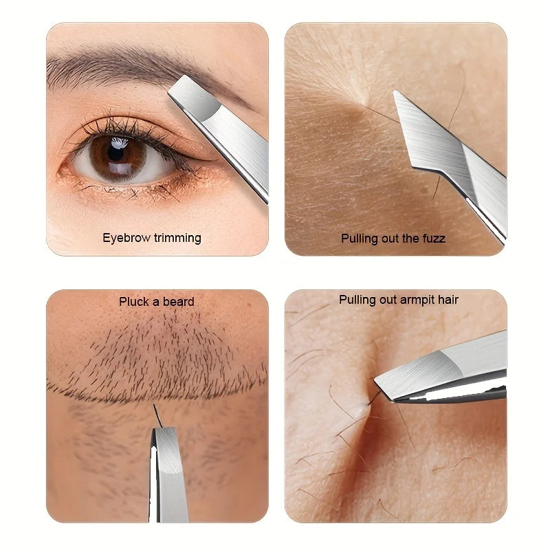 4-Piece Professional Tweezers Set – Precision Tools for Effortless Hair & Splinter Removal