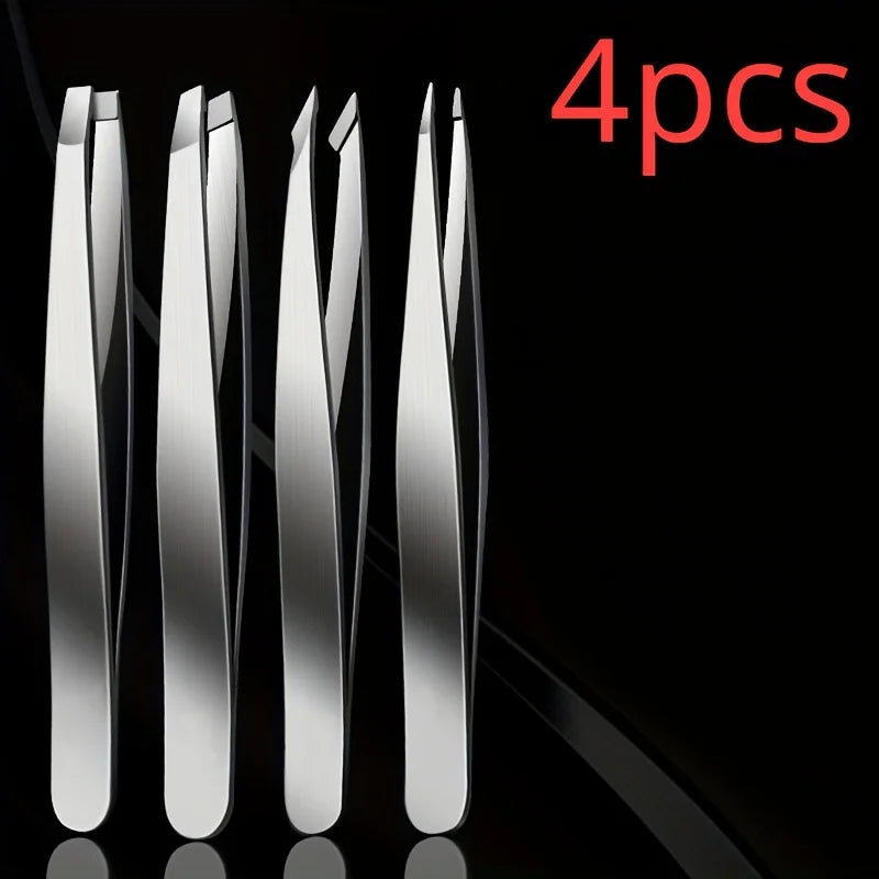 4-Piece Professional Tweezers Set – Precision Tools for Effortless Hair & Splinter Removal