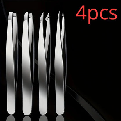 4-Piece Professional Tweezers Set – Precision Tools for Effortless Hair & Splinter Removal