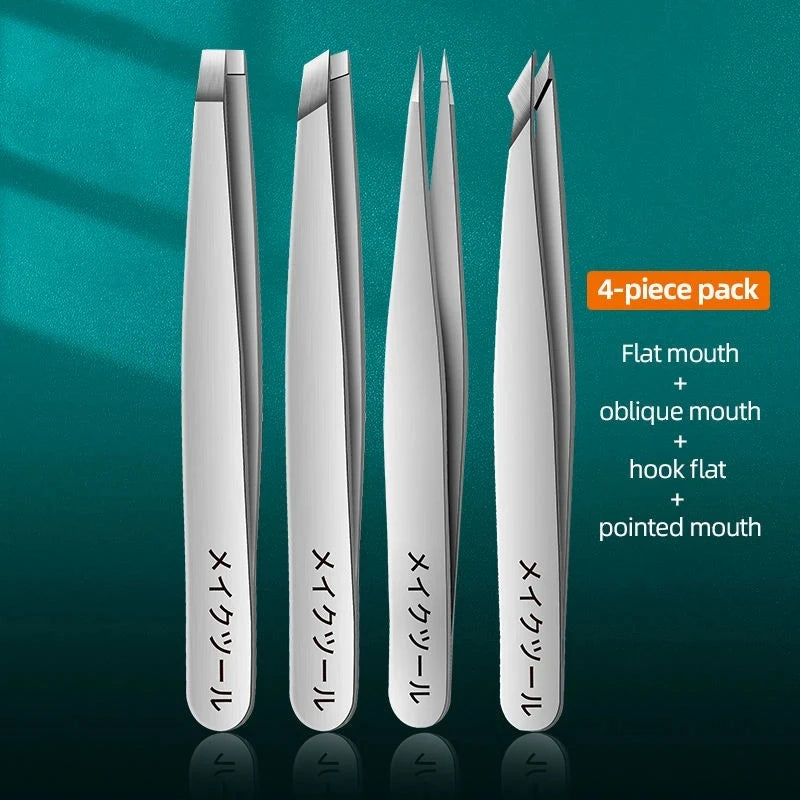 4-Piece Professional Tweezers Set – Precision Tools for Effortless Hair & Splinter Removal