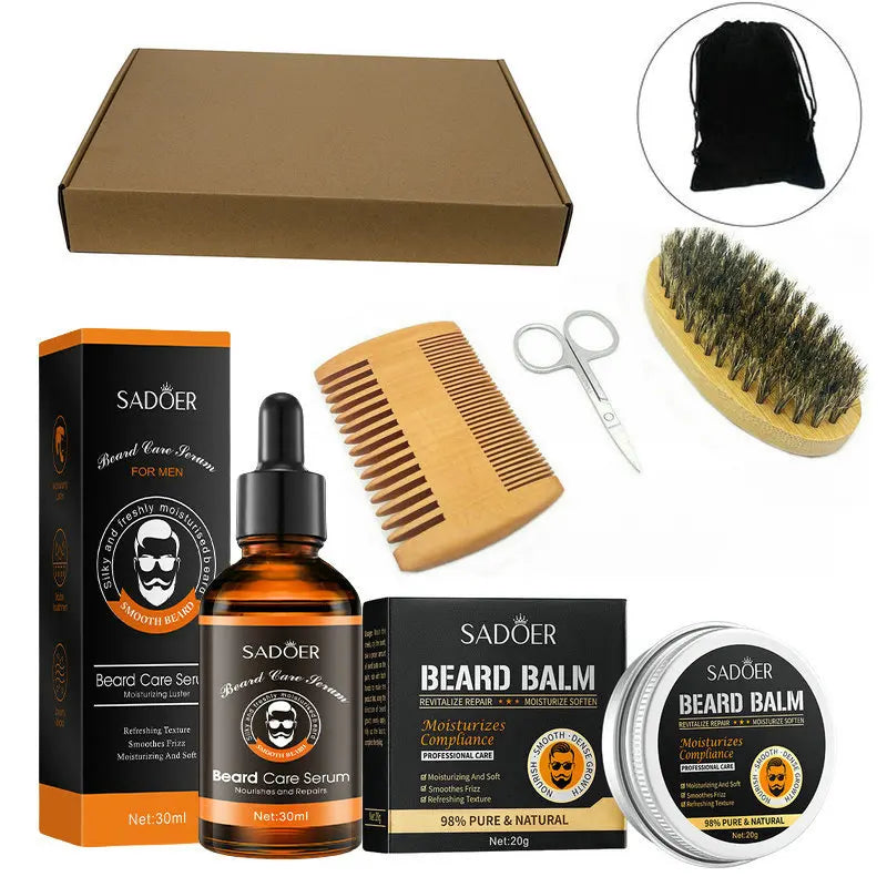 Beard Growth Kit for Men Beard Hair Enhancerbeard Essential Oil Moisturizing Wax Growth Roller Comb Styling Scissors Beard Care
