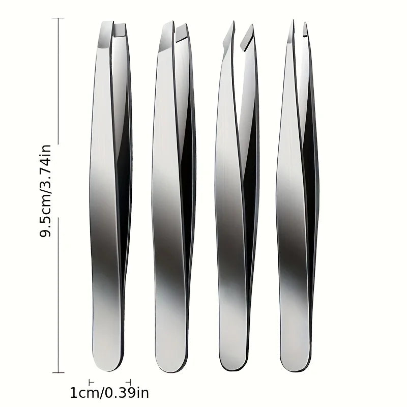 4-Piece Professional Tweezers Set – Precision Tools for Effortless Hair & Splinter Removal