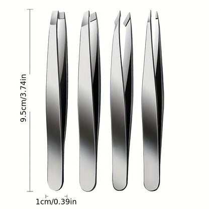 4-Piece Professional Tweezers Set – Precision Tools for Effortless Hair & Splinter Removal