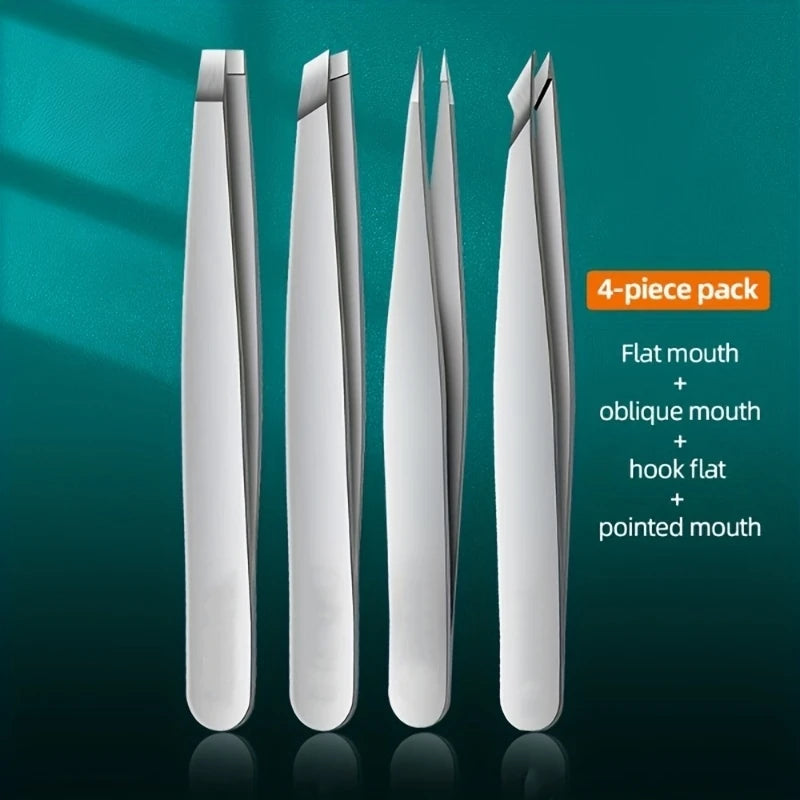 4-Piece Professional Tweezers Set – Precision Tools for Effortless Hair & Splinter Removal