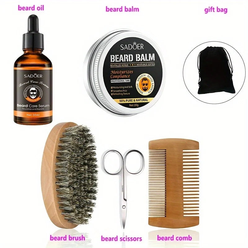 Beard Growth Kit for Men Beard Hair Enhancerbeard Essential Oil Moisturizing Wax Growth Roller Comb Styling Scissors Beard Care