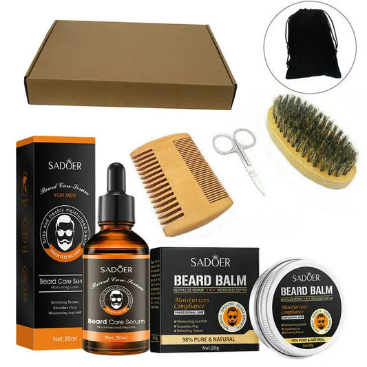 Beard Growth Kit for Men Beard Hair Enhancerbeard Essential Oil Moisturizing Wax Growth Roller Comb Styling Scissors Beard Care